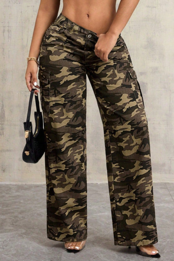 new non-stretch patchwork multiple pockets camouflage cargo wide-leg jeans