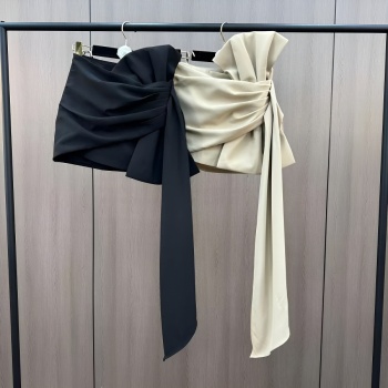 chic slight stretch bow ribbon design with lining mini skirt(size run small)