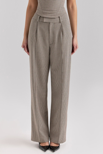 casual non-stretch houndstooth print straight-leg pants