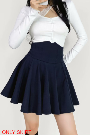 casual non-stretch 5-colors solid high-waist mini pleated skirt with lining