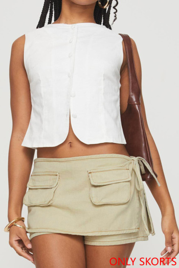 casual non-stretch 4 colors denim high-waist pocket skorts