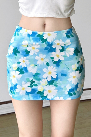 casual slight stretch floral print slim fit mid waist mini skirt