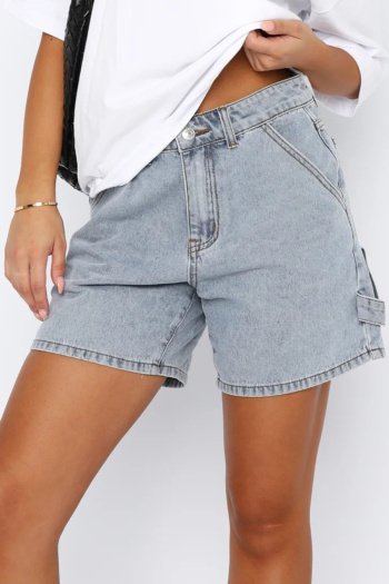 casual non-stretch denim 3 colors high-waist shorts