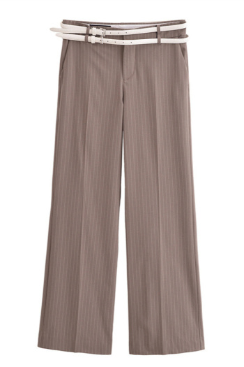 casual non-stretch high-waist stripe printing with belt pants