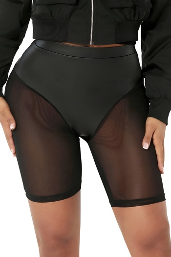 sexy slight stretch pu see through mesh stitching high waist tight hot shorts