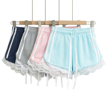 casual slight stretch 4 colors lace trim high-waist shorts(size run small)