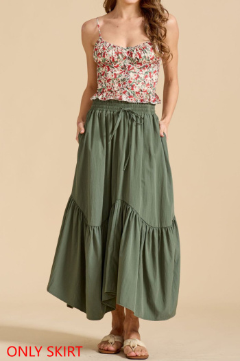 stylish plus-size 5-color patchwork slight stretch lace-up high-waist maxi skirt