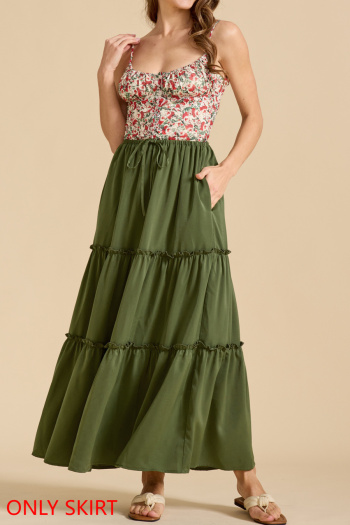 new slight stretch 4-color patchwork pockets high-waist lace-up maxi skirts