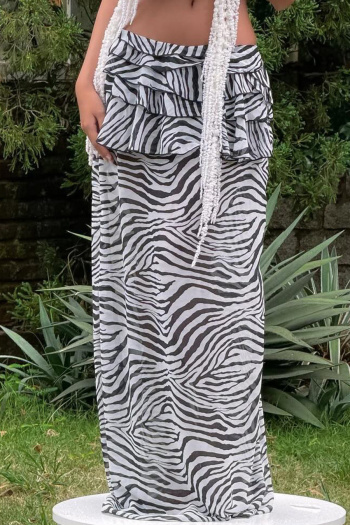 sexy slight stretch see-through mesh high-waist zebra printing maxi skirt
