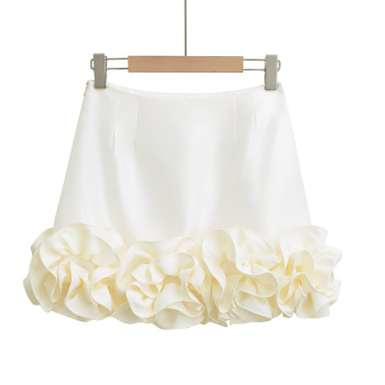 casual non-stretch high-waist ruffle decor mini skirt