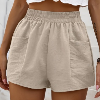 casual non-stretch cotton solid color high-waist wide-leg shorts