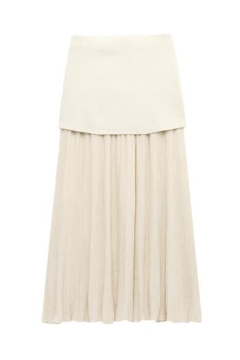 casual slight stretch new knitted patchwork pleated mesh maxi skirt