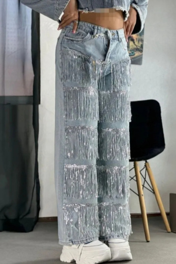 stylish plus size slight stretch tassel decor straight jeans