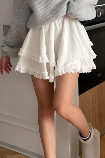 stylish slight stretch lace stitching all-match mini skirt