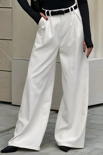 casual slight stretch pure color wide-leg all-match trousers(no belt)