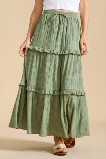 stylish slight stretch 5 colors drawstring maxi skirt