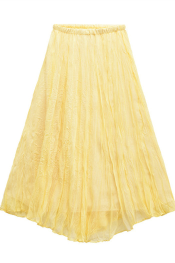 casual non-stretch high-waist solid color wrinkles maxi skirt
