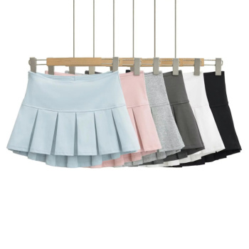 casual slight stretch 6 colors pleated mini skirt(size run small)