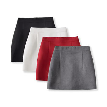 casual non-stretch high-waist solid color zip-up mini skirt(size run small)