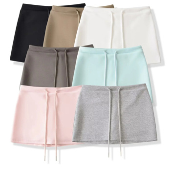 casual slight stretch 7 colors drawstring high-waist mini skirt(size run small)