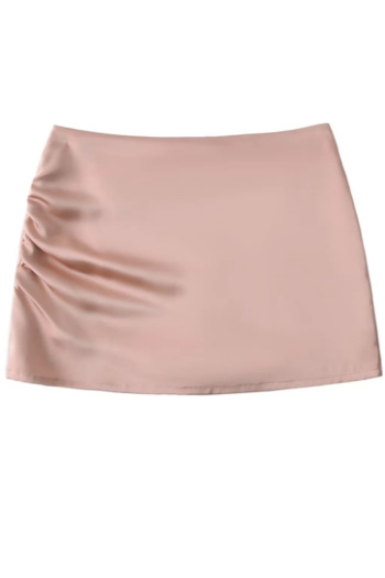 casual non-stretch satin high-waist shirring mini skirt(size run small)