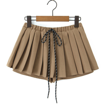 casual slight stretch high-waist drawstring pleated mini skirt(size run small)