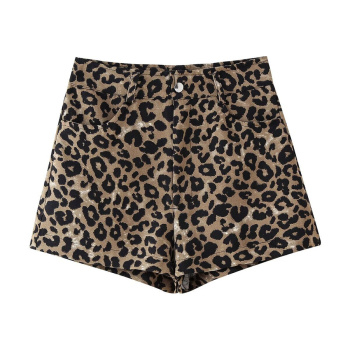 casual non-stretch leopard printing high-waist mini skirt