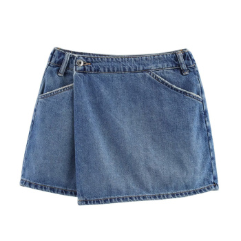 casual non-stretch denim high-waist skorts