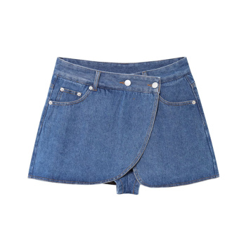casual non-stretch high-waist denim skorts