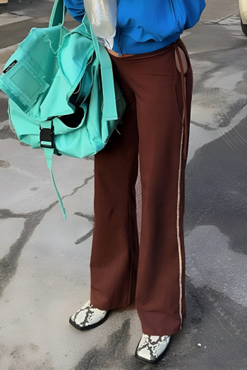 stylish slight stretch hollow waist lace-up all-match pants