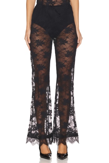 sexy slight stretch see through lace high waist bell-bottoms(no panty)
