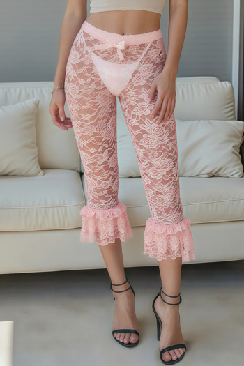 sexy slight stretch see through lace ruffle bow capri leggings(no panty)