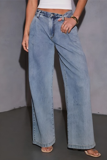 casual plus size slight stretch pure color all-match straight jeans