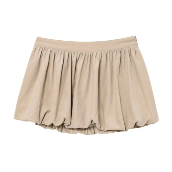 casual non-stretch high-waist solid color pleated mini skirt