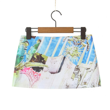 exquisite non-stretch zip-up batch printing mini skirt