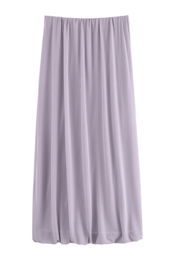 casual non-stretch solid color shirring maxi skirt