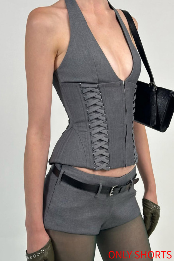 sexy non-stretch solid color high-waist with belt shorts