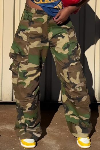 casual plus size slight stretch camo printing pocket all-match cargo pants