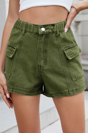 casual plus size non-stretch 7 colors solid color cargo denim shorts