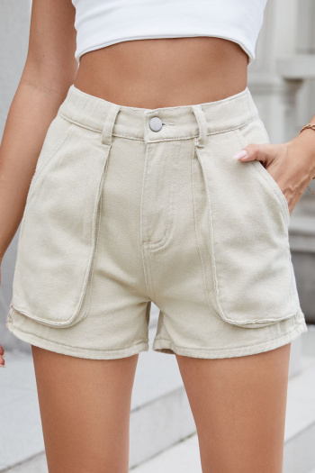 casual plus size non-stretch solid color large pockets cargo denim shorts
