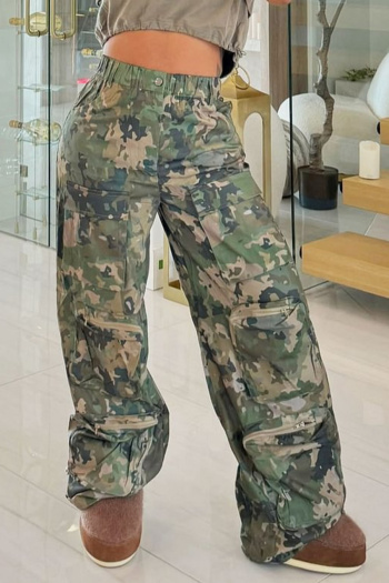 stylish plus size non-stretch camo print high waist multi-pocket cargo pants