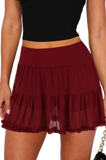 casual slight stretch see-through mesh pleated mini skirt with lined(only skirt)