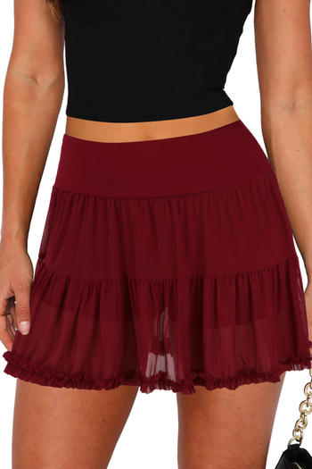 casual slight stretch see-through mesh pleated mini skirt with lined(only skirt)