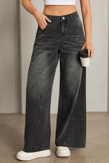stylish plus size non-stretch rhinestone decor all-match straight jeans