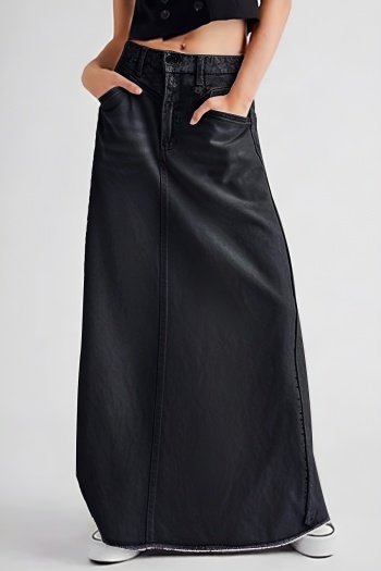 casual plus size non-stretch denim pure color all-match maxi skirt
