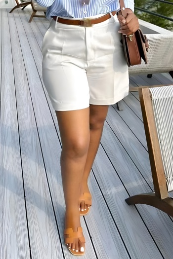 casual plus size non-stretch solid color without belt cargo shorts