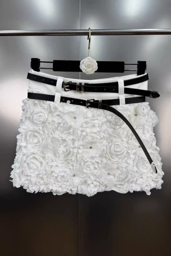 casual non-stretch flower decor with belt mini skirt
