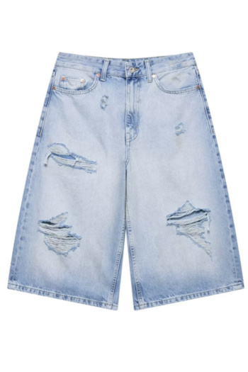 casual slight stretch denim high-waist hole decor shorts