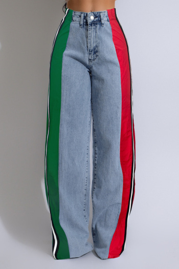 casual plus size slight stretch color-block all-match straight jeans