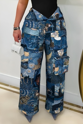 casual plus size non-stretch graphic jacquard all-match straight cargo pants#3#